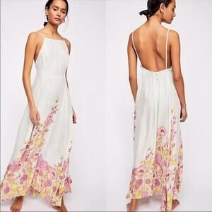 Intimately Free People Blue Floral Embrace It Maxi Dress Open Back S Square Neck